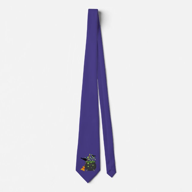 Cute Witch's Crow Looking Into A Bubbling Cauldron Tie (Front)