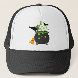 Cute Witch's Crow Looking Into A Bubbling Cauldron Trucker Hat
