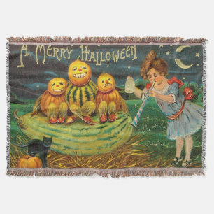 Cute Witch's Pumpkin Magic Halloween Throw Blanket
