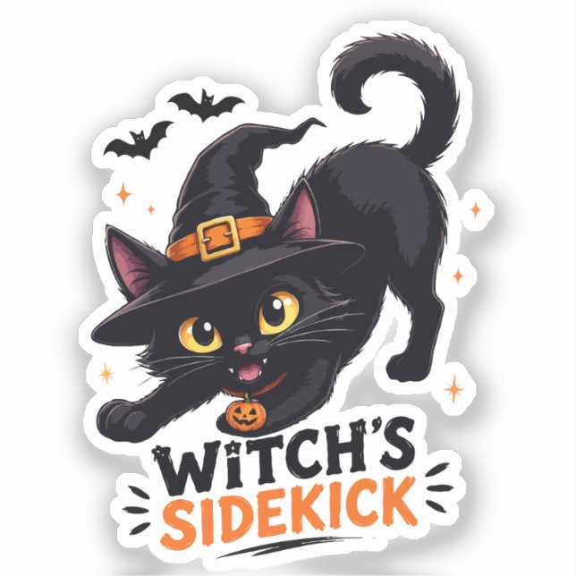 Cute Witch's Sidekick Black Cat Halloween (Front)