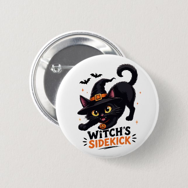 Cute Witch's Sidekick Black Cat Halloween 6 Cm Round Badge (Front & Back)