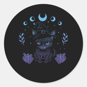 Cute Witchy Black Cat Crystal Alchemy Kawaii Paste Classic Round Sticker