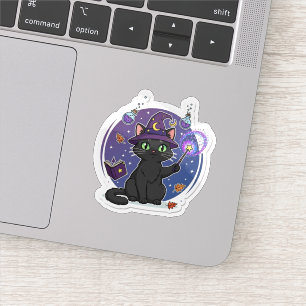 Cute Witchy Black Cat Magic Wand Sticker