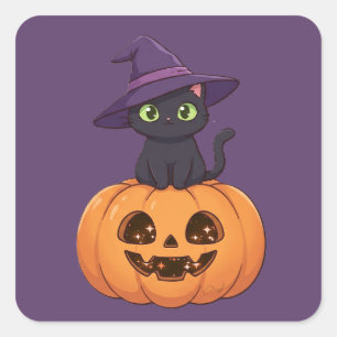 Cute Witchy Black Cat Square Sticker