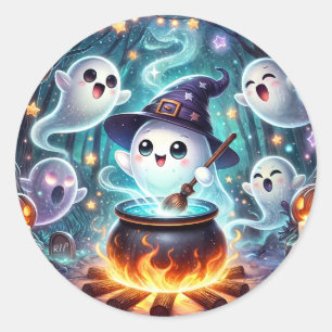 Cute Witchy Ghost Halloween Party Favour Classic Round Sticker