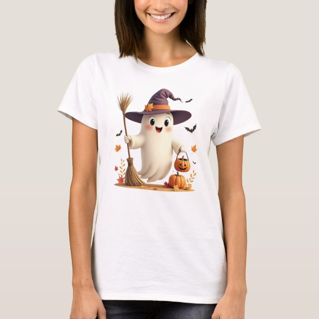 Cute Witchy Ghost Halloween T-Shirt (Front)
