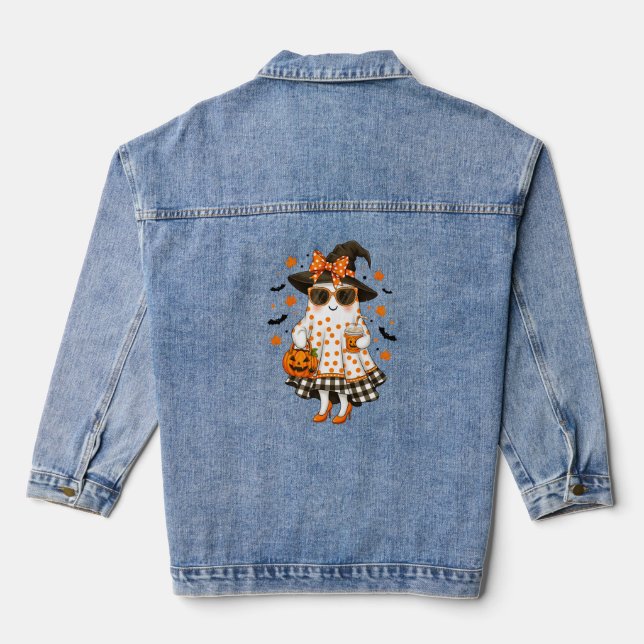 Cute Witchy Ghost Women’s Halloween T-Shirt  Denim Jacket (Back)