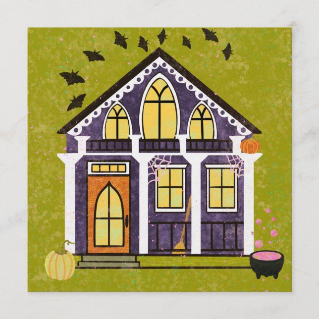 Cute Witchy Haunted Halloween Cottage  Invitation (Front)