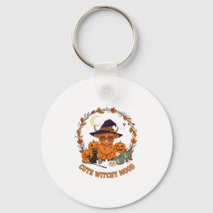 Cute Witchy Mood Halloween Highland Cow Black Cat Key Ring