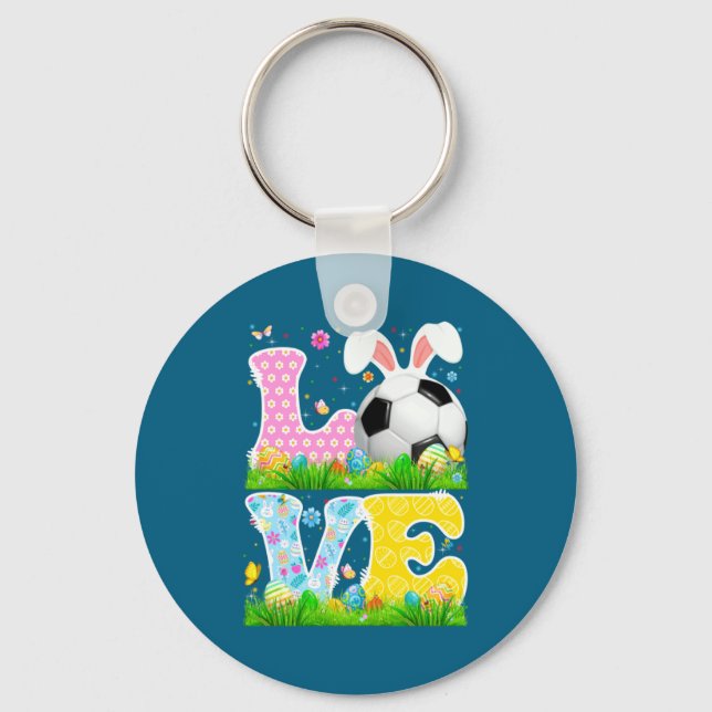 Cute With Soccer Ball Bunny Ears Easter Key Ring (Front)