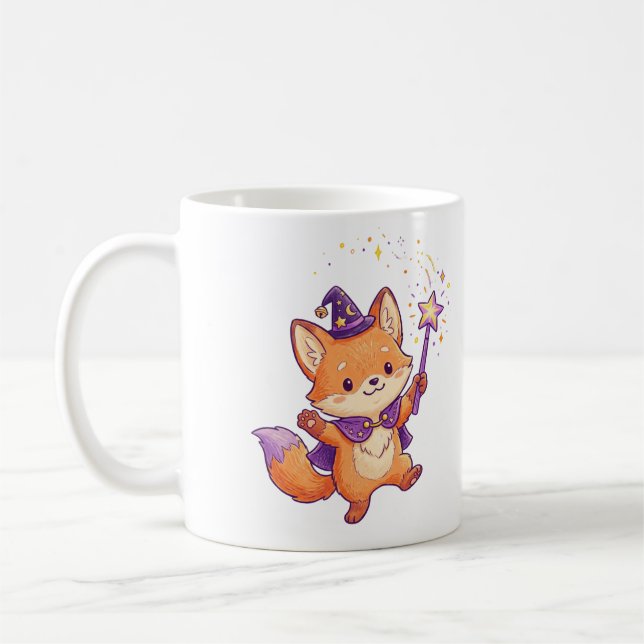 Cute Wizard Fox Casting Magic Spell Halloween Colo Coffee Mug (Left)