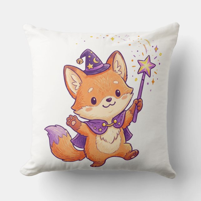 Cute Wizard Fox Casting Magic Spell Halloween Colo Cushion (Front)