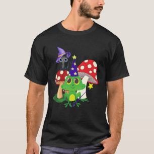 Cute Wizard Frog and Witch Black Cat Mushrooms Hal T-Shirt