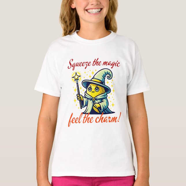 Cute Wizard Lemon with Magic Wand T-Shirt (Front)