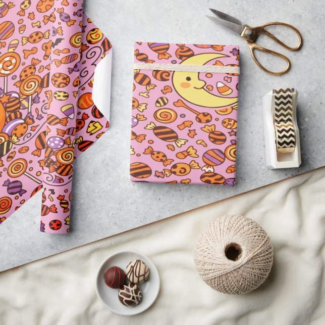 Cute Wolf And Candy For Halloween Wrapping Paper (Crafts)