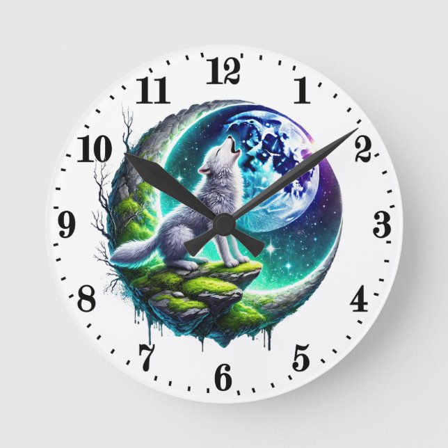 Cute wolf animal lovers round clock (Front)