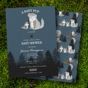 Cute Wolf Baby Pup and Mom Woodland Baby Shower Invitation