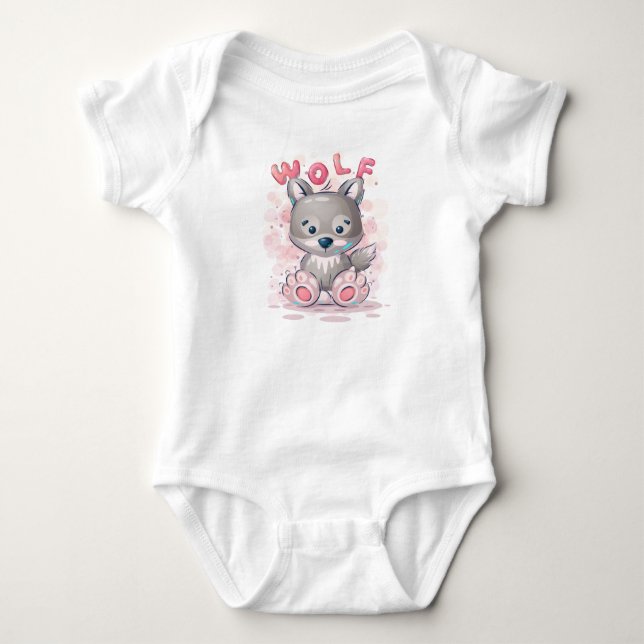 Cute wolf Cartoon  Baby Bodysuit (Front)