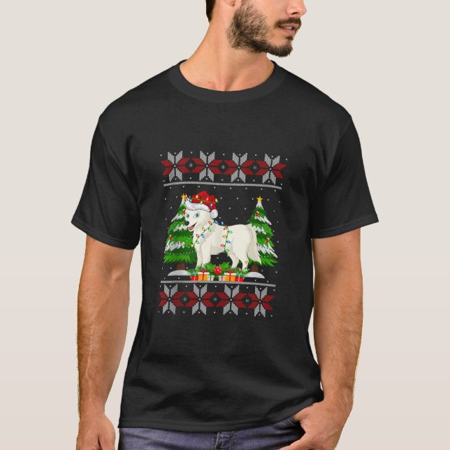 Cute Wolf Christmas Tree Lights Ugly Sweater Santa (Front)