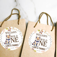 Cute wolf cub wild one woodlands birthday favour