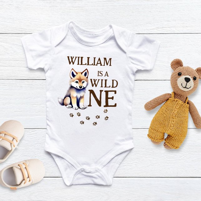 Cute wolf cub wild one woodlands birthday party baby bodysuit (Wild one wolf themed birthday party personalized t-shirt matching family photo props woodlands theme)