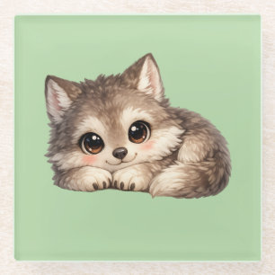 Cute Wolf Cub with Big Eyes Clear Stadium Bag Glass Coaster