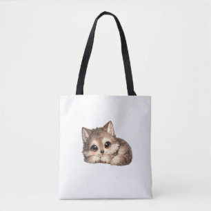 Cute Wolf Cub with Big Eyes Relaxing Woodland Anim Tote Bag