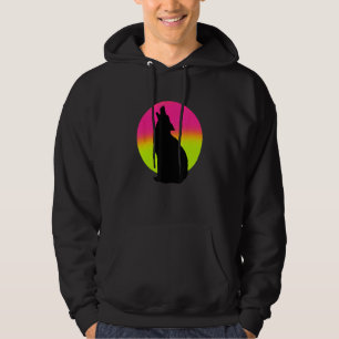 Cute Wolf Howling Wolf Retro Sunset Hoodie