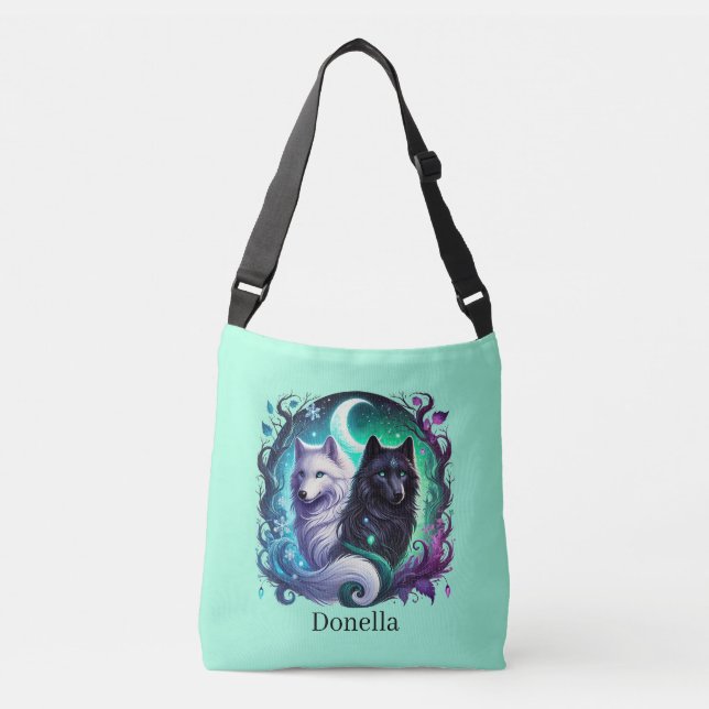 Cute wolf lovers add name  crossbody bag (Front)