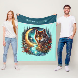Cute wolf lovers add name  fleece blanket