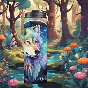 Cute wolf lovers add name  thermal tumbler
