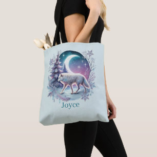 Cute wolf lovers add name tote bag