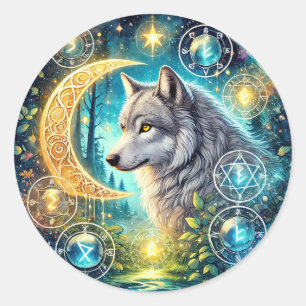 Cute wolf lovers animal  classic round sticker