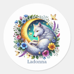 Cute wolf lovers animal customisable classic round sticker