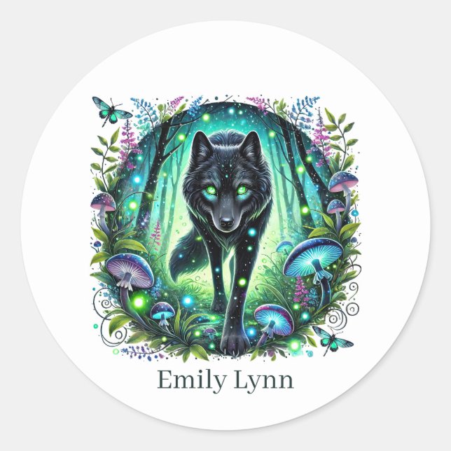 Cute wolf lovers animal customisable  classic round sticker (Front)