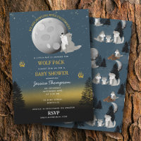 Cute Wolf Pack Woodland Moon Howling Baby Shower