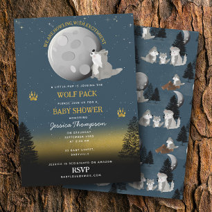 Cute Wolf Pack Woodland Moon Howling Baby Shower Invitation