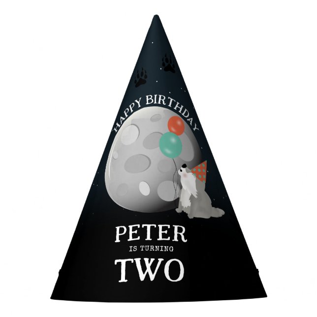 Cute Wolf Pack Woodland Moon Howling Birthday Party Hat (Front)