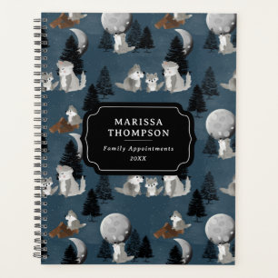 Cute Wolf Pack Woodland Night Sky Moon Family Planner