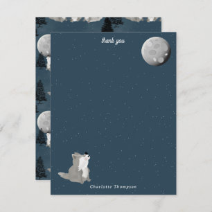 Cute Wolf Pack Woodland Night Sky Moon Kids Thank You Card