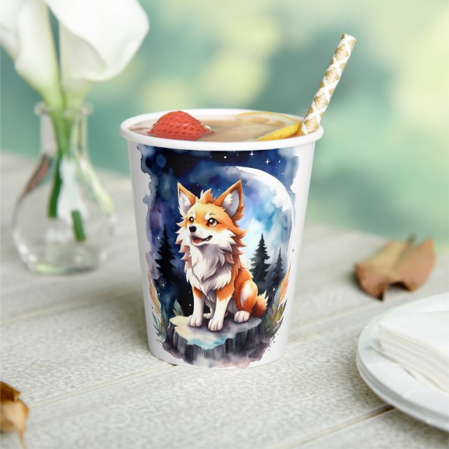 Cute Wolf Pup Baby Shower Paper Cups (Insitu)