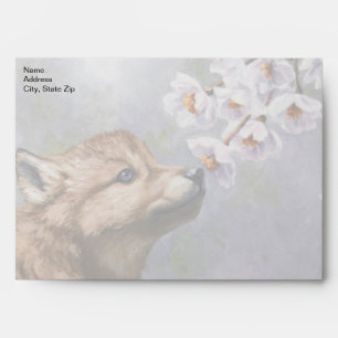 Cute Wolf Puppy Sniffing Flower Blossoms Envelope