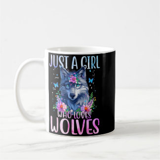 Cute Wolf Shirt A Girl Who Loves Wolves Butterfly Coffee Mug