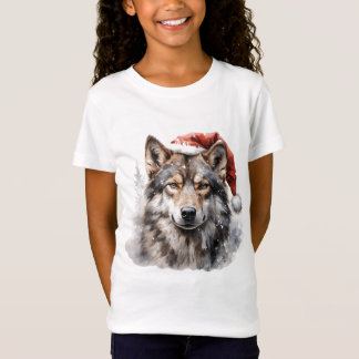 cute wolf wearing a Santa hat T-Shirt