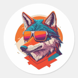 CUTE WOLF WEARING SUNGLASS. CLASSIC ROUND STICKER