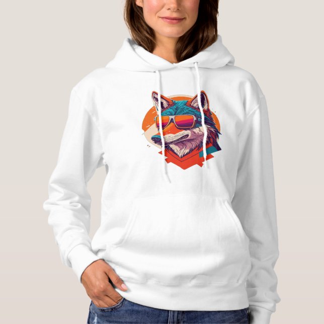 CUTE WOLF WEARING SUNGLASS. HOODIE (Front)