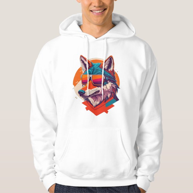 CUTE WOLF WEARING SUNGLASS. HOODIE (Front)