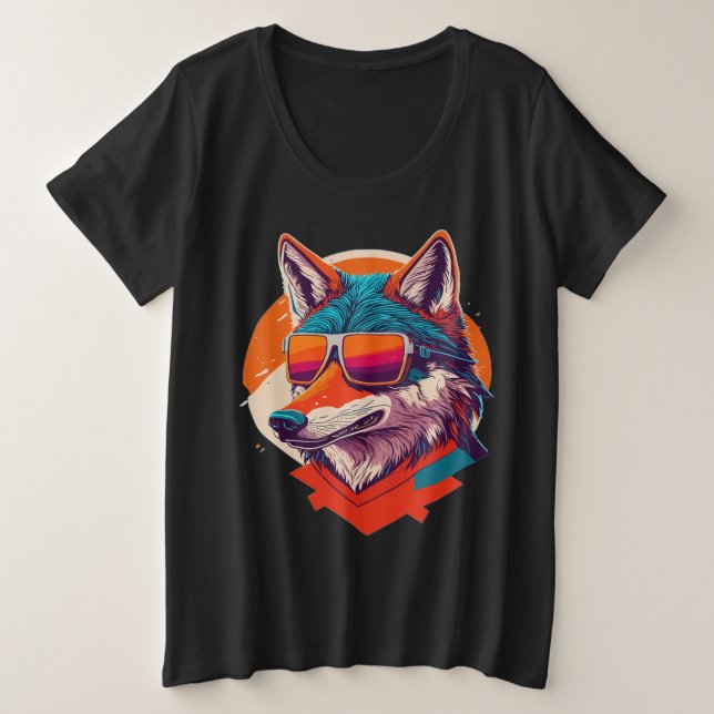 CUTE WOLF WEARING SUNGLASS. PLUS SIZE T-Shirt (Design Front)