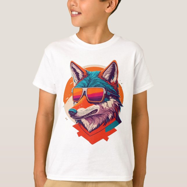 CUTE WOLF WEARING SUNGLASS. T-Shirt (Front)
