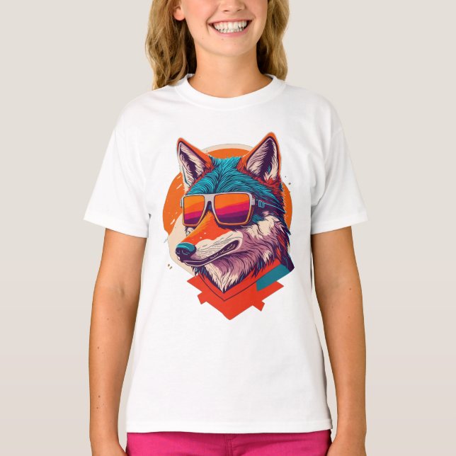 CUTE WOLF WEARING SUNGLASS. T-Shirt (Front)
